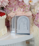 Orthodox icon bonbonniere featuring Saint Anne and Child Mary in marble finish with gift presentation