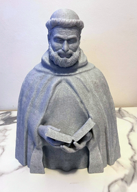 3D printed statue of Saint Dominic De Guzmán reading a book, handmade in Australia