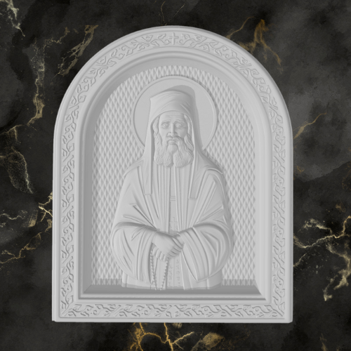 Orthodox icon bonbonniere featuring Saint Paisios in white stone finish